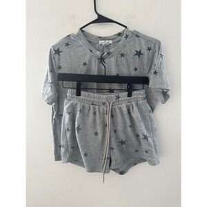 Gray Star Print Short Sleeve Tee and Shorts Set